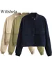 Willshela Women Fashion Solid Bomber Jackets Coat With Pockets V-Neck Single Breasted Long Sleeves Female Chic Lady Outfits 1