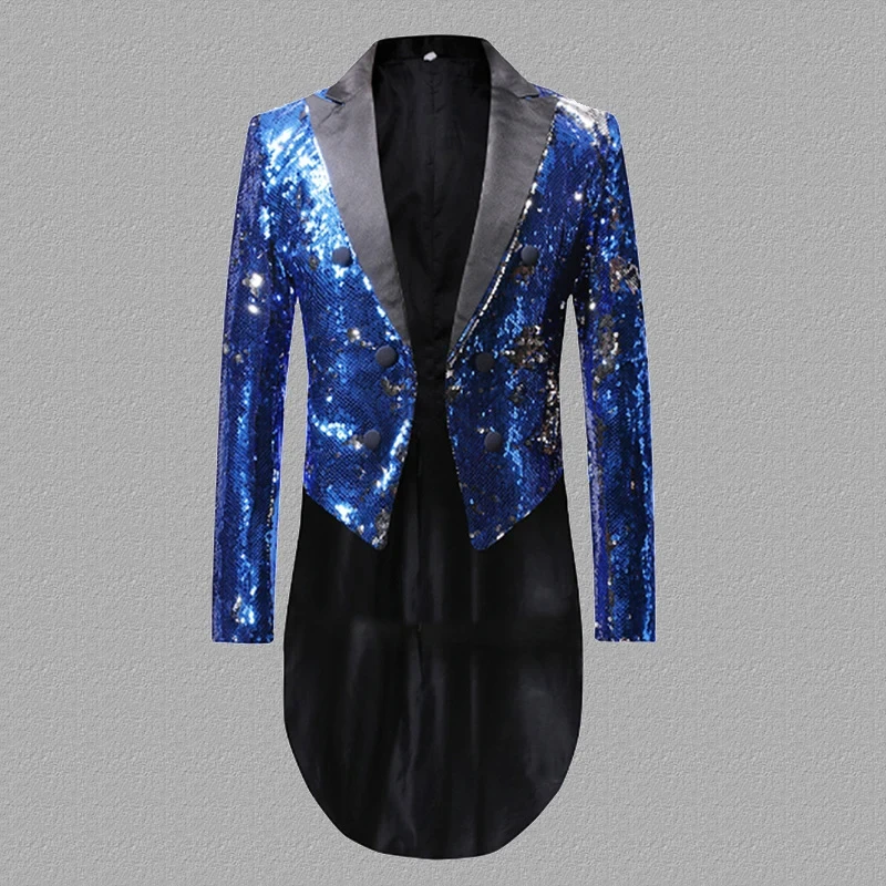 Men Sparkly Sequin Suit Jacket Gold Black Blue Silver Double Breasted DJ Club Stage Singer Costumes Male Tuxedo Blazer For Party