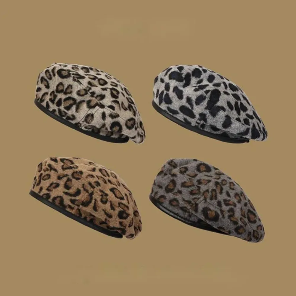Trendy Korean Version Leopard Print Beret All-Match Student Octagonal Cap Pumpkin Cap