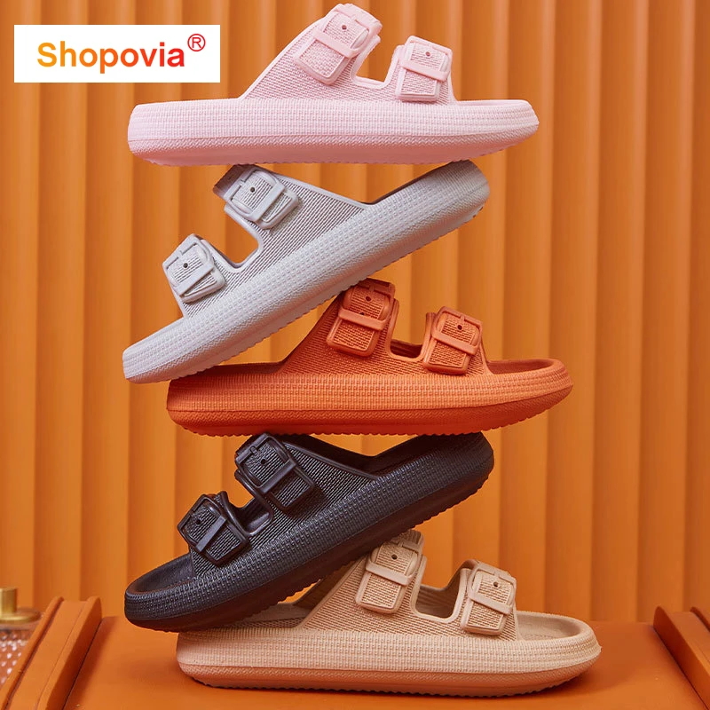 

Fashion Buckle Thick Platform Slippers Women Home Soft Sole EVA Cloud Slides Sandals Woman 2024 Summer Non Slip Beach Flip Flops