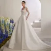 Modest Lace A-line Satin Wedding Dress 2025 Customized Pockets Open Back Long Sleeve Women Princess Brides Wedding Gown 1