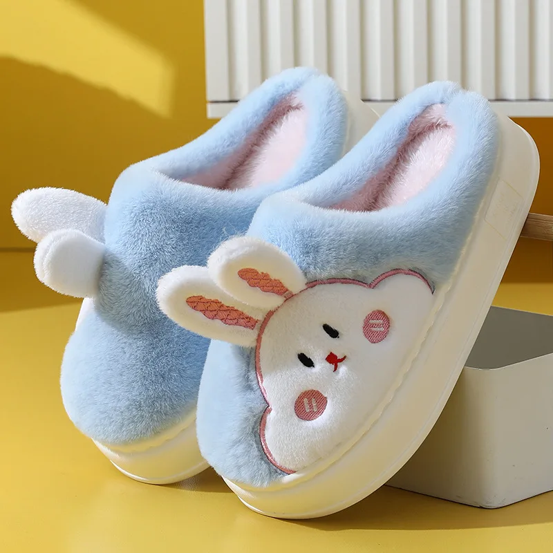 Chaussons d'intérieur en peluche coordonnants pour hommes et femmes, Kawaii, lapin, ours, contton, chaud, mignon, drôle, sol, maison, chaussures pour hommes, femmes, hiver