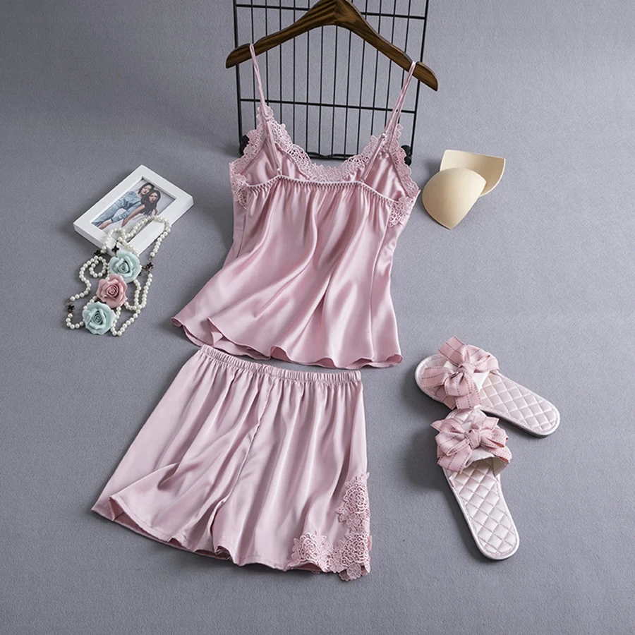 Women Robe Nighties Pajamas Sets Silk Women Nightgowns Sexy Ladies Satin Nightwear Sleepwear Shorts combinaison Pajamas Robes