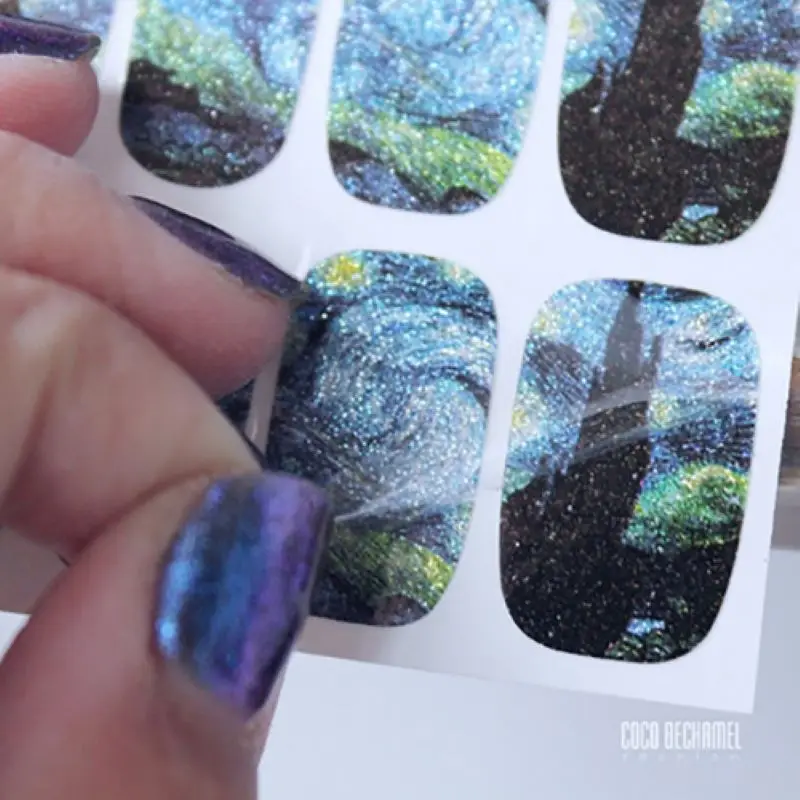 14Tips/Sheet Nail Wraps Van Gogh's Sky Nail Art Decals DIY Beauty Manicure Decoration Stickers Nail Tattoo 2