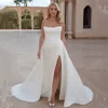 Elegant Spaghetti Strapsl Pleat Sheath Wedding Dreses Side Slit Detachable Train 2 In 1 Custom Made Bridal Grown 1