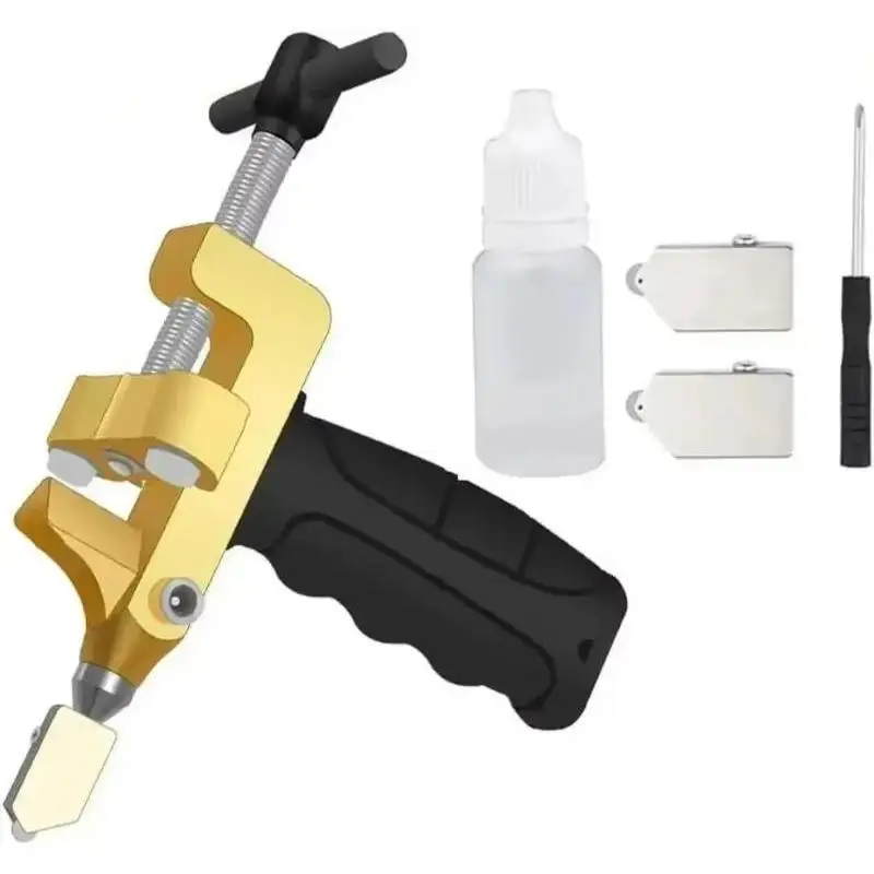 2 In 1 Manual Glass Tile Cutter Hand Tools Set with 2 Tungsten Steel Blades for Cutting Breaking Glass Ceramic Tile Glazed Tile
