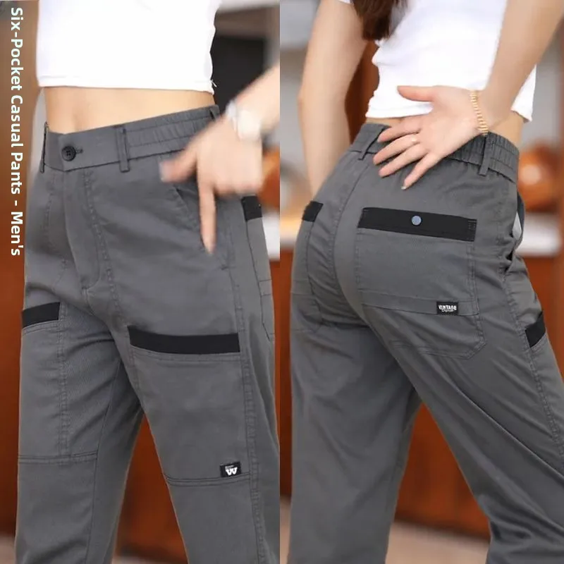 Ice Silk High Waist Thin Men's Casual Pants Six kets Faionable Trendy Straight Leg Long Trousers Breathable Summer Wear