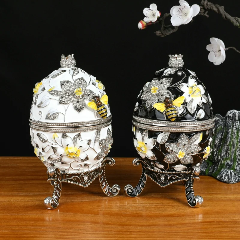 SHINNYGIFTS Fabergé Egg Trinket Box Big Size Royal Anniversary Gifts Bee on Flowers Easter Gifts 6