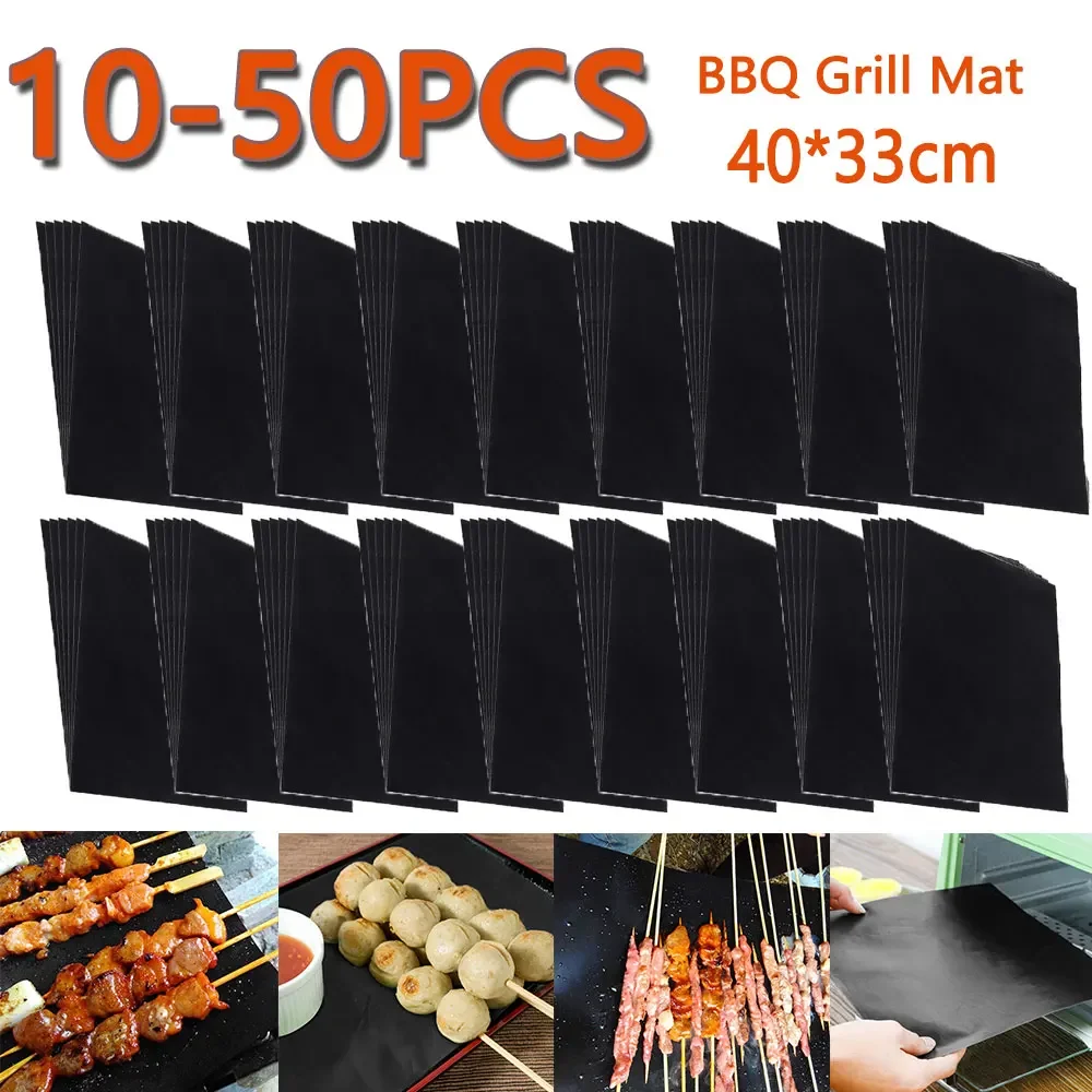 10-50PCS Non-stick BBQ Grill Mat 40*33cm Baking Mat BBQ Tool Cooking Grilling Sheet Heat Resistance Easily Cleaned Kitchen Tools