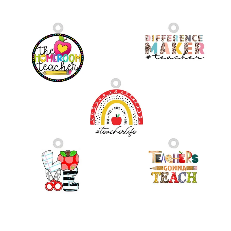 

10PCS School Teacher Acrylic Charms for Jewelry Making Epoxy Apple Love Teach Charm DIY Earrings Bracelet Keychain Jewelry