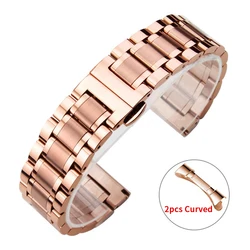 Curved End Stainless Steel Watch Band with Butterfly Buckle - Universal Wristband in Multiple Sizes - 22mm (Rose Gold)