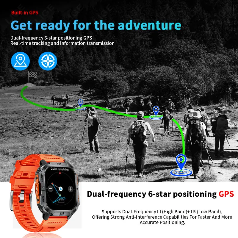 LIGE NEW GPS Smart Watch Men 2.01" HD Display Built-in Compass Flashlight Voice Call Heart Rate Sports Smartwatch 540mAh Battery