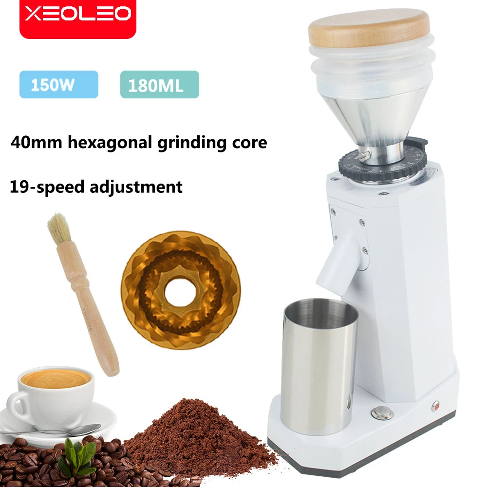 

XEOLEO Coffee grinder 40mm Titaninum Conical burr grinder blow hopper 150W Coffee bean grind machine Coffee miller 20 steps
