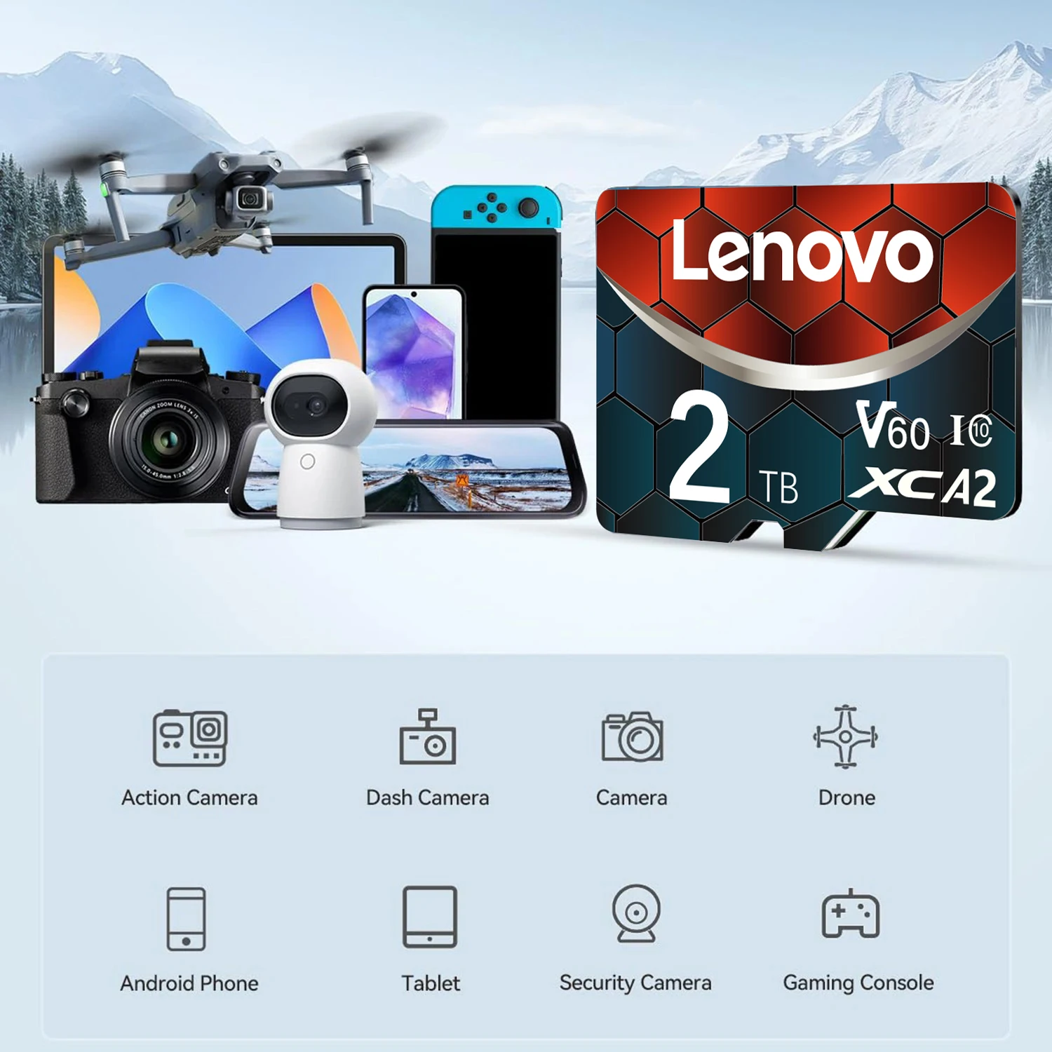 레노버 익스트림 프로 V60 U3 SD 메모리 카드 128GB 256GB 512GB 마이크로 SD 카드 1TB 2TB 고속 TF 플래시 카드 (휴대폰, 카메라, 드론용)