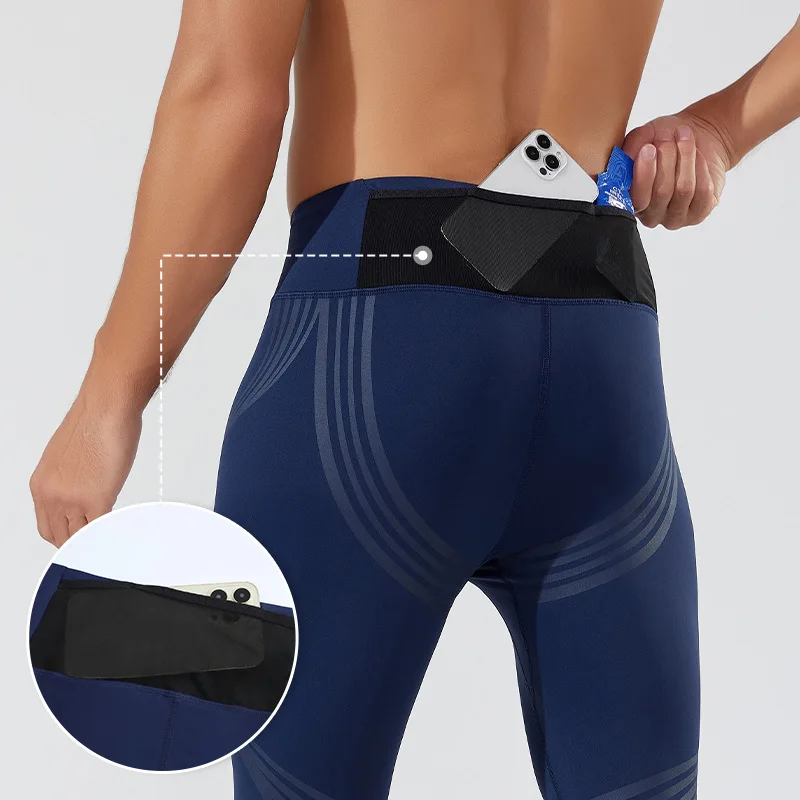 (S-2XL)Men Running Compression Tights High Elastic Quick-Dry Workout Pants with Back Mesh Pocket Gym Training Tight Sports Pants