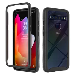 Enhanced Shockproof Phone Cover - Dual Layer Transparent Armor Case with Front Frame + Clear Back Shell for TCL 10L (Black)