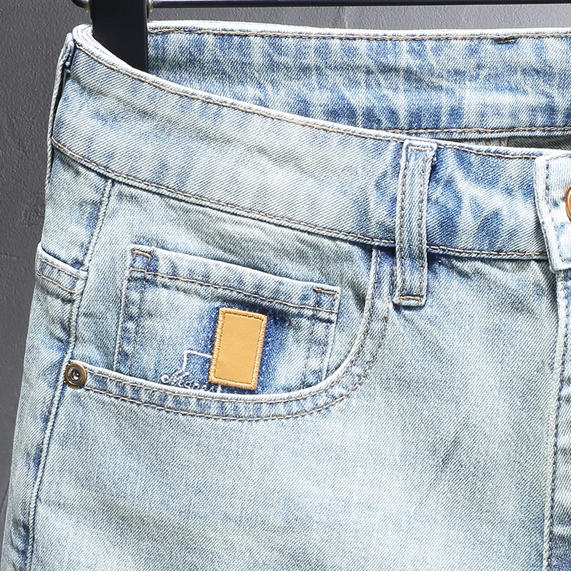 Newly Designer Fashion Men Jeans Retro Light Blue Elastic Stretch Slim Fit Ripped Jeans Men Vintage Casual Denim Pants Hombre