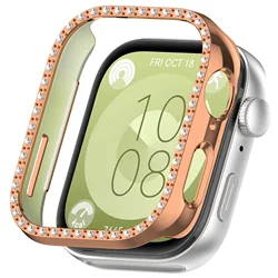 Elegant Bling Diamond Crystal Protective PC Watch Case with Strap Protector for Huawei Fit 3 (Rose Gold)