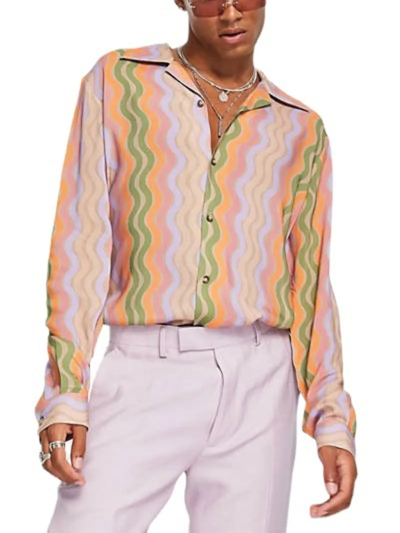 

Mens Shirt Fashion Print Large Size Long Sleeve Loose Top Casual Shirt for Men