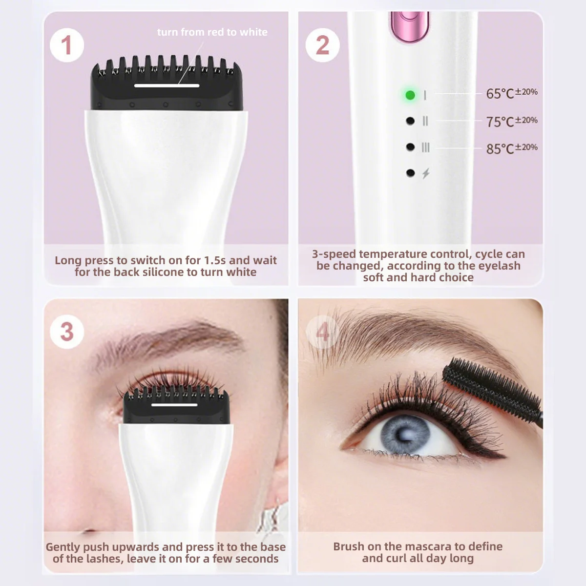 5D Electric Heated Anti Scalding Eyelash Curler USB Rechargeable Smart Temperature Control Durable Silicone Material Makeup Tool