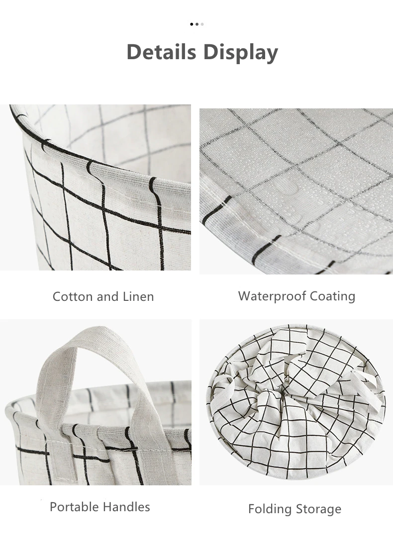 Корзина для грязного белья из хлопка и льна, складная круглая ...