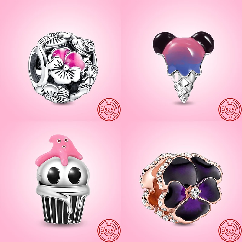 2022 New Charms Half Price Jewelry 925 Silver Beads Ice Cream Flower Long Insect Pendant Fit Original Pandora Bracelet DIY Women |