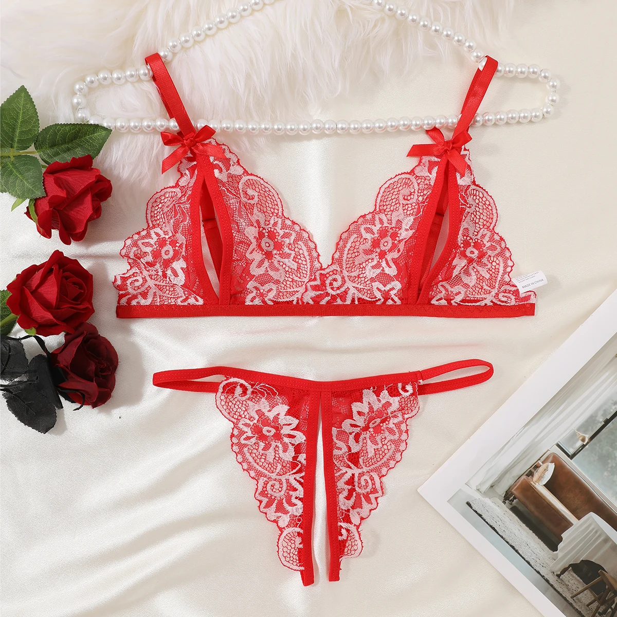 Hollow Out Lace Nightgown See Through Bra Push-up Embroidery Transparent Adult Lingerie