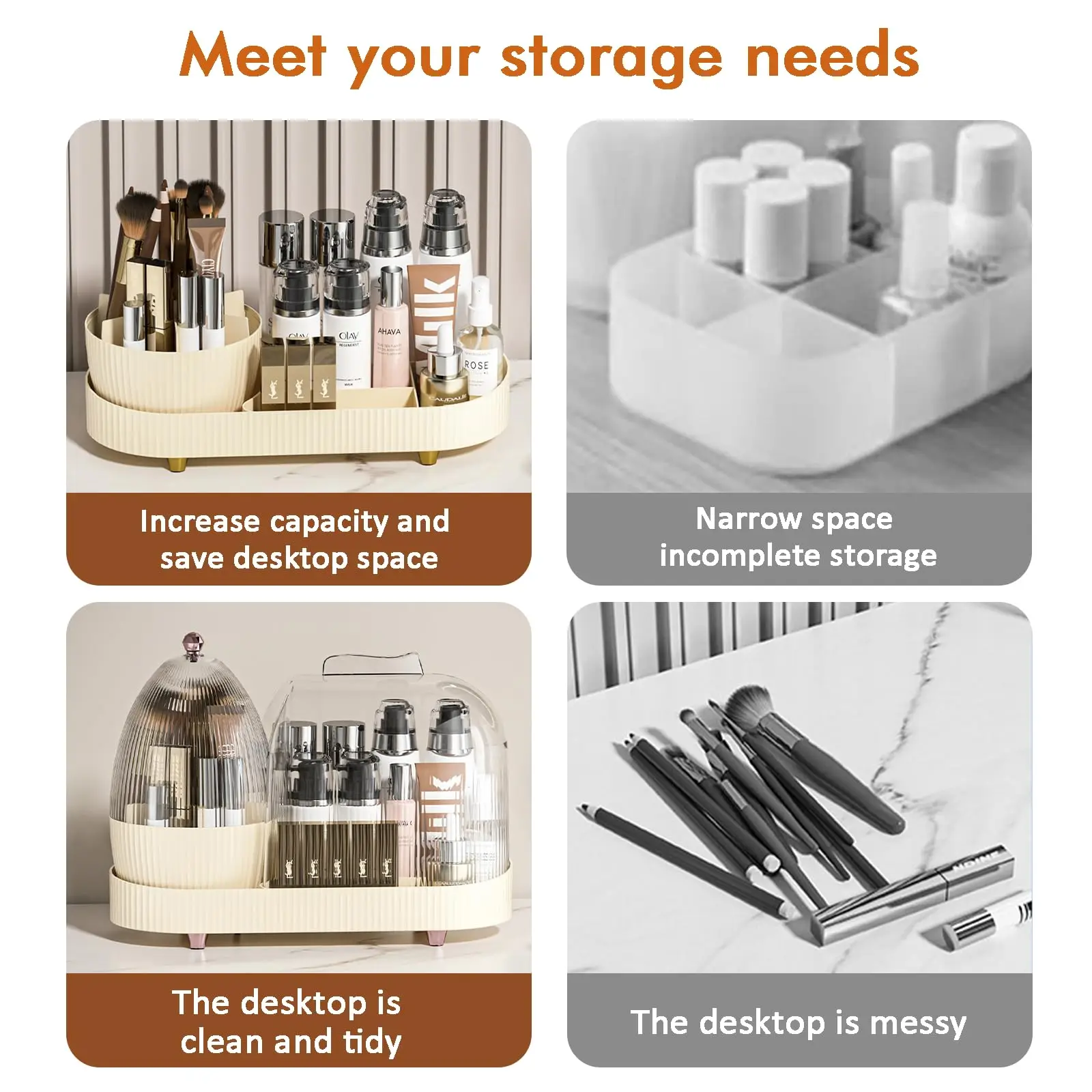 Rotating Makeup Organizer for Vanity with Brush Holder, Large Cosmetic Desktop Storage Box Lotions Display Cases, Spinning 6