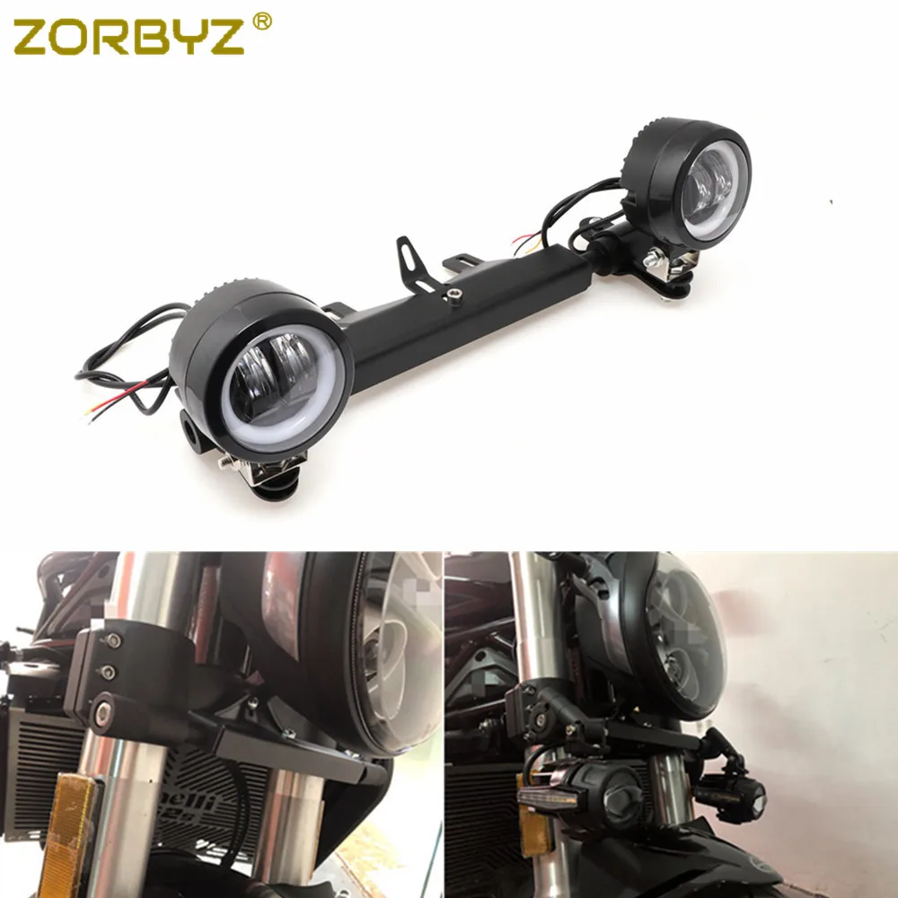 ZORBYZ Motorcycle Black LED Angel Eye Halo Ring Passing Spot Fog Light Mounting Bracket Adapter For Benelli Leoncino 500 752s |