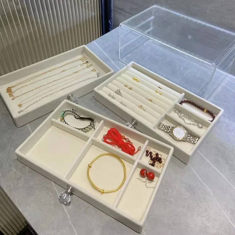 Velvet Jewelry Organizer for Women 3 Drawers Stackable Acrylic Display Case Earring Necklace Bracelet Storage Box Holder