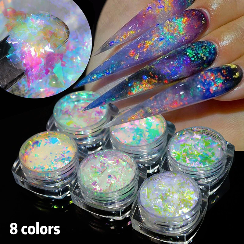 0.3G Aurora Ice Nails Paillettes Powder Illusory Color Nail Glitter Charm Nail Flakes Sparkly Brocade Manicure Nails Art Decoration