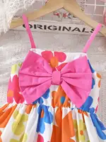 Combinaison d'été pour fille avec grand nœud et imprimé floral - style vacances mignon, tendance, idéale pour les déplacements quotidiens 5