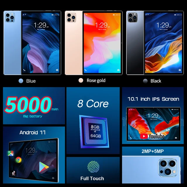 BDF 10.1 Inch Tablet Android 11, 8GB(4+4 Expand) RAM 64GB ROM,1TB Expand,1280x800 IPS Screen 5000MAH Battery,GMS 3G Network,WiFi - Image 4