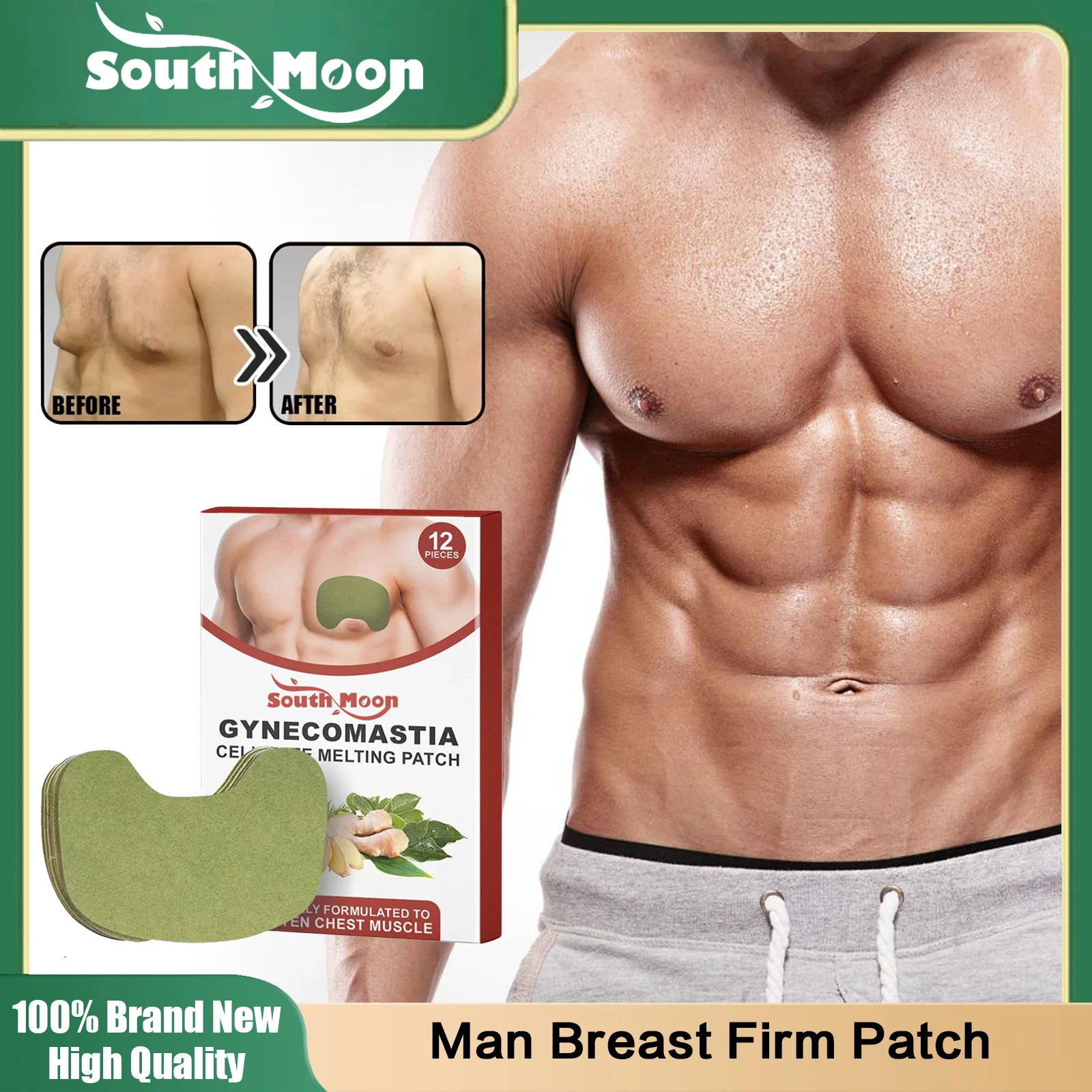 South Moon Man breast firm patch shrink chest gynecomastia cellulite melting fat burning strengthen muscles body shaping fitness body repairing patches