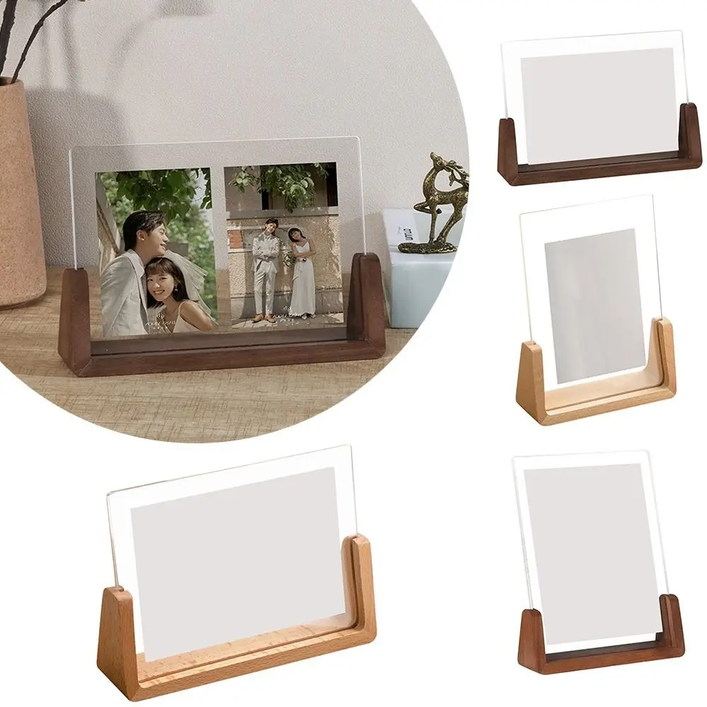 Creative Photo Frame Acrylic U Shape Transparent Frame Desktop Walnut/Beech Wedding Pictures Office Decor photo frame acrylic display holder