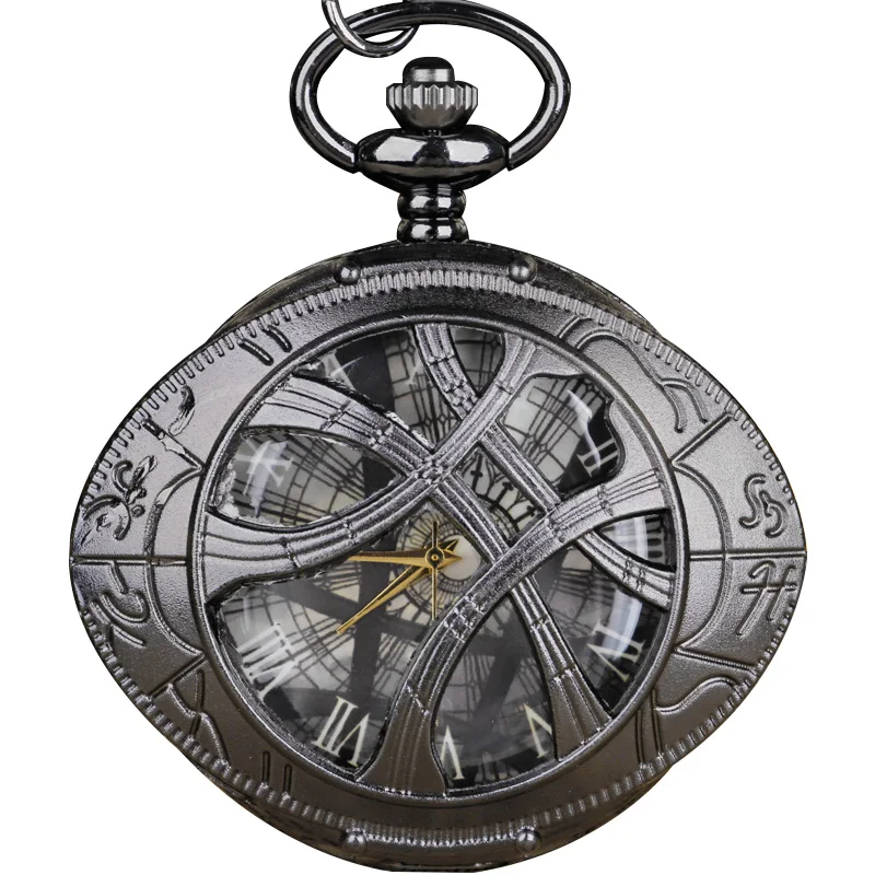 

Hollow Out Vintage Quartz Pocket Watches Black Unisex Fashion Roman Number Steampunk Women Man Necklace Pendant with Chain Gifts