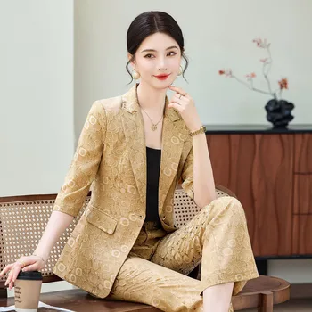 Fashion Apricot Half Sleeve Professional Suit Women New 2026 Summer Elegant Formal Slim Blazer And Pants Office Ladies Work Wear 1