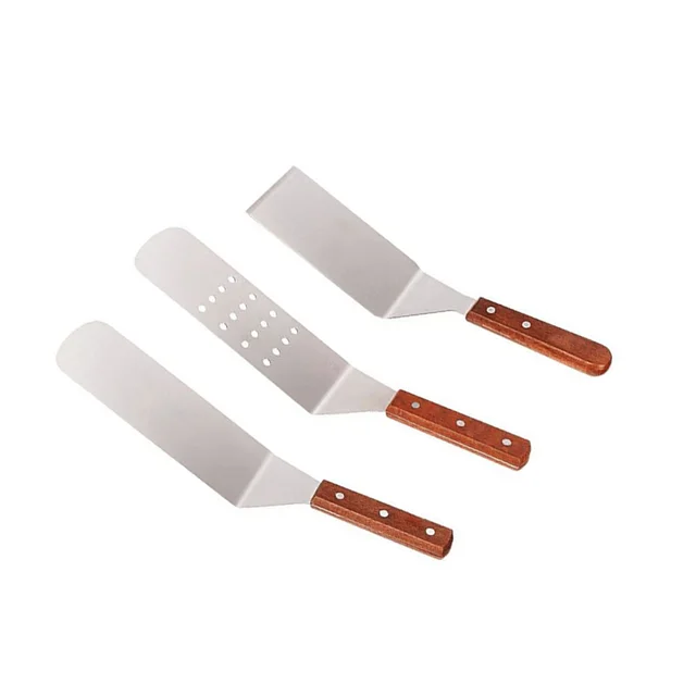 3 Darab Spatula Beállított Rozsdamentes Acél Palacsinta Turner Fa Fogantyú Főzőkaparó A Grill Grilléhez - Image 6
