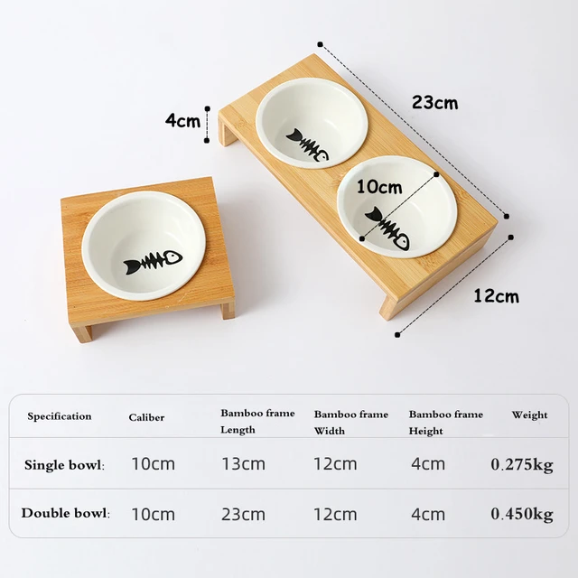 Pet Cat Dog Double Bowl Single Bowl Ceramic Bowl Bamboo Wooden Table Into A Kitten Skid Resistant Double Bowl Small Dog Food Bow 4