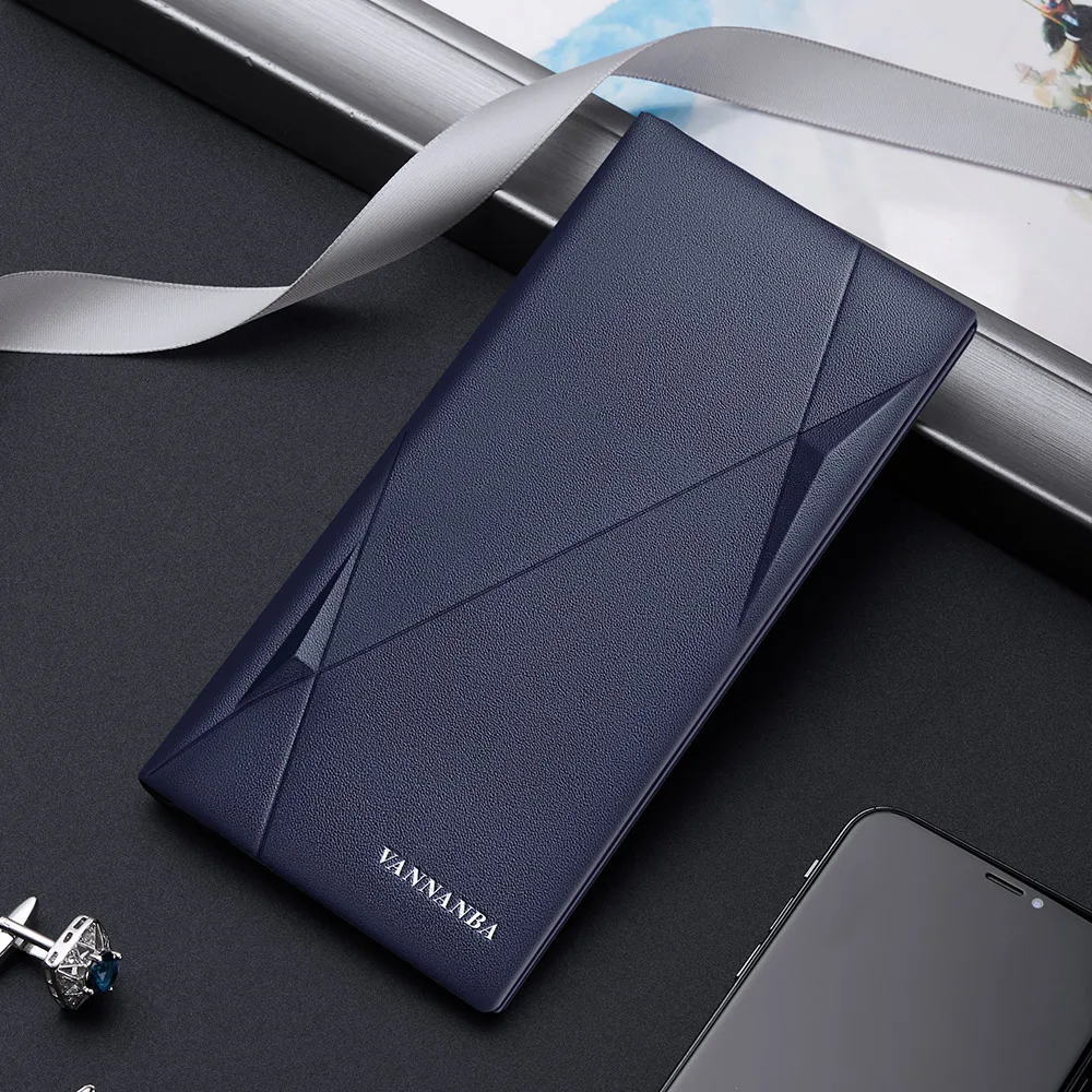 VANNANBA Long Waller for Men Slim Genuine Leather Thin Card Holder Purse Luxury Black Blue Brown