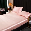 Luxury Satin Fitted Bed Sheet High Density Fabric Fitted Sheet  Breathable Supple  Fit Sheet with 2 pillwcase 2