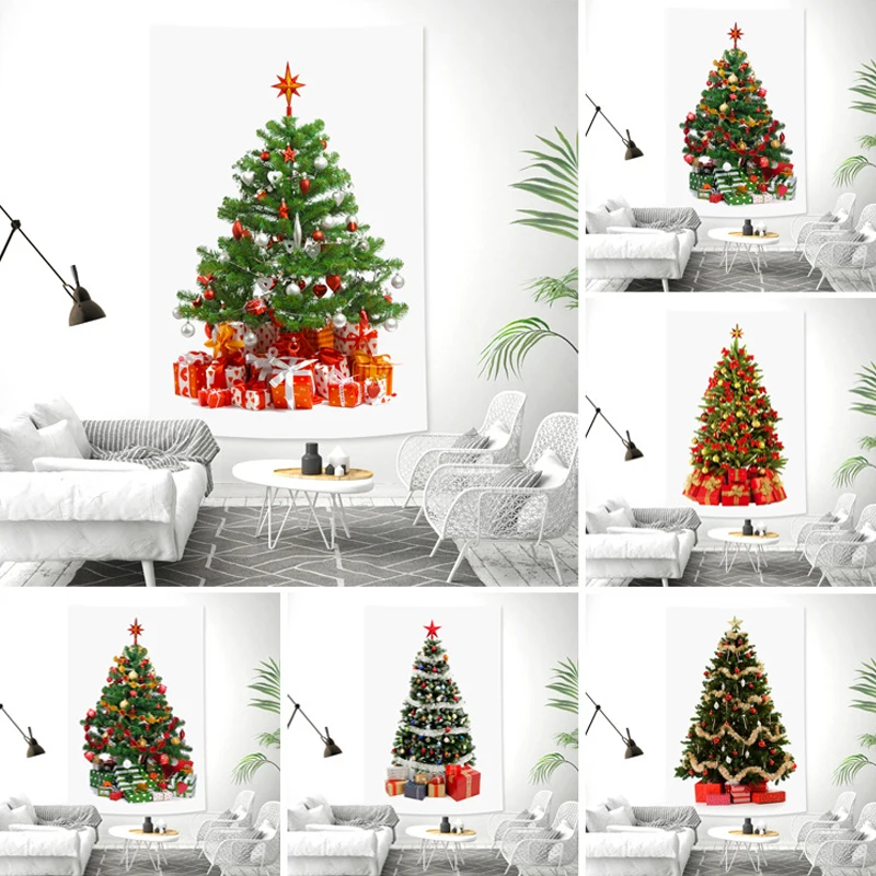 

Thicken Christmas Tree Wall Hanging Tapestry with Lights Large Wall Cloth 145X215cm Holiday Background Xmas Table Cloth Decor