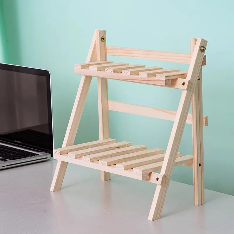 Wooden Double Layer Desktop Storage Rack Organizer