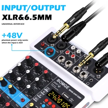 BBOMGE 4 Channel 24 DSP DJ Audio Sound Mixer Interface Mixing Console Desktop Karaoke with MP3 Input USB Bluetooth Input Stereo 2