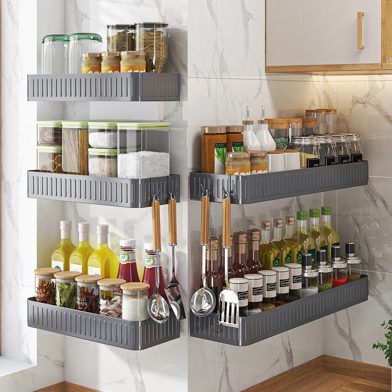 Wall-mounted Multifunctional Kitchen Storage Rack Spice Rack Storage Rack Carbon Steel Kitchen Accessories multifunctional stainless steel kitchen knife storage rack perforated spoon chopsticks storage rack wall hanging knife rack