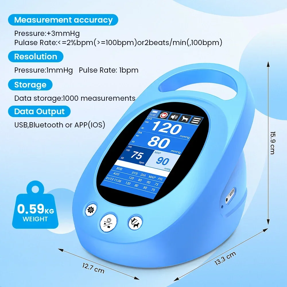 Electronic Sphygmomanometer Handheld Pet Blood Pressure Monitor 4.3 Inch IPS Tou