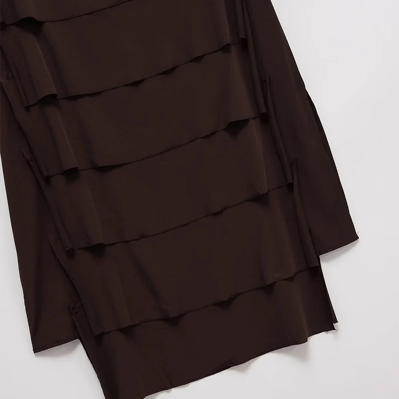 Ruffles Pleated Long Skirts For Women Fashion 2025 New Elegant Midi Skirt High Street Casual Chic Party Skirts Mujer