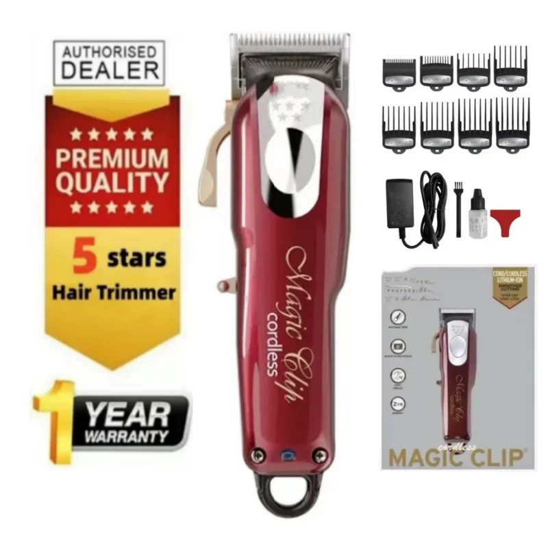 2024 New Red 5-Star Series Magic Clip Professional Men'S Cordless Electric Clipper Barber Electric Barber Set