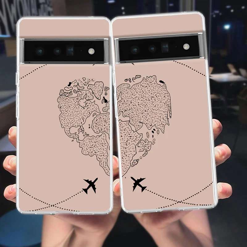 Fashion Planes World Map Travel For Google Pixel 8 7 6 Pro 6A 5 4 5A 4A 3A XL 5G Phone Case Silicone Shockproof Soft TPU Cover