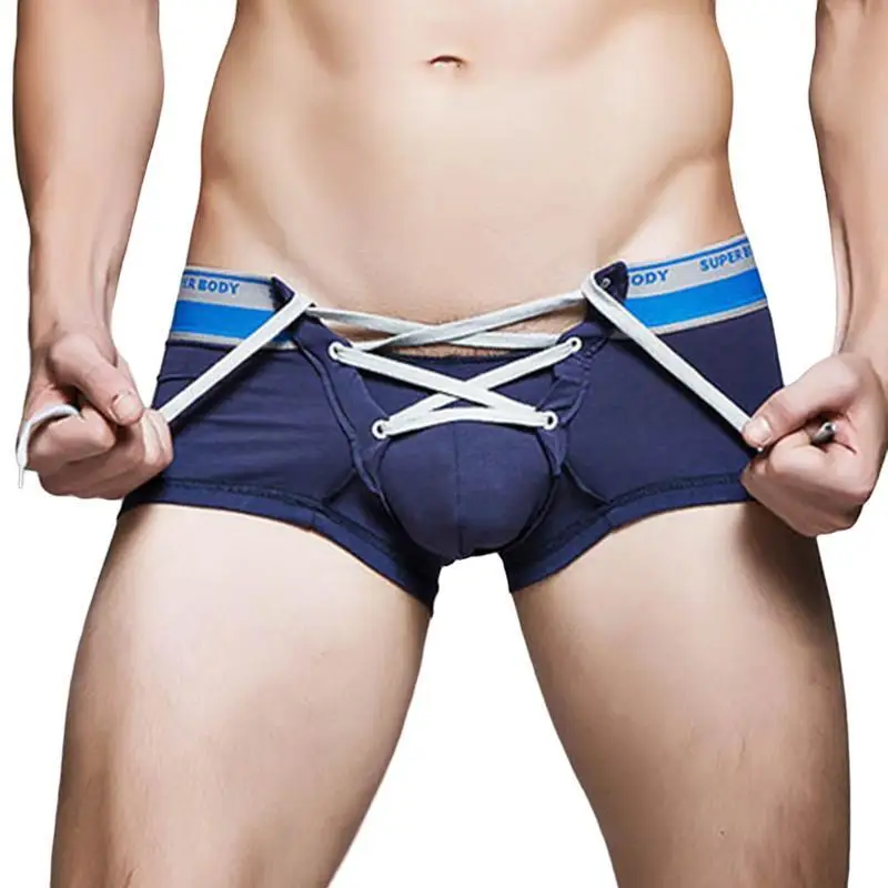 

Men's Sexy Underwear Male Tie Up Drawstring Men Boxer Shorts Low Waist Designed Penis Pouch Tether Gay Underwear Men Boxers